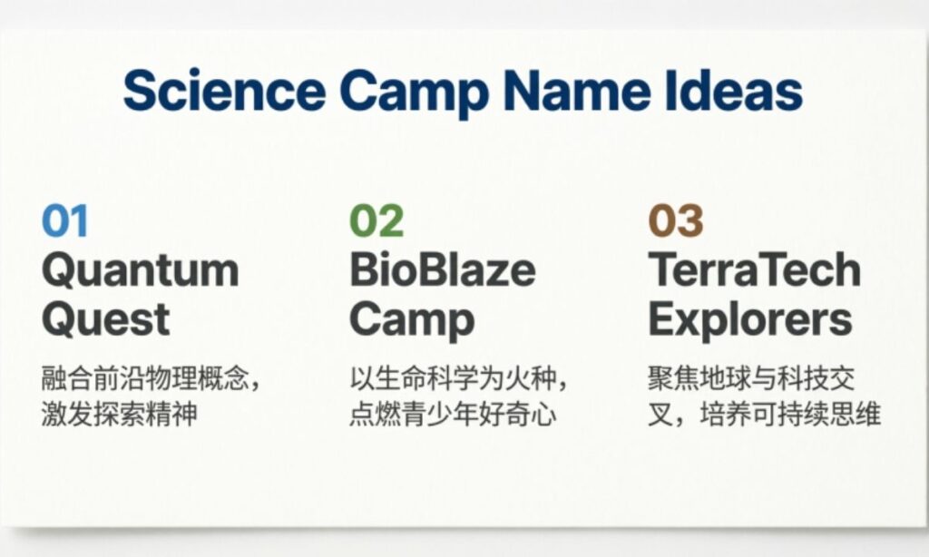Science Camp Name Ideas