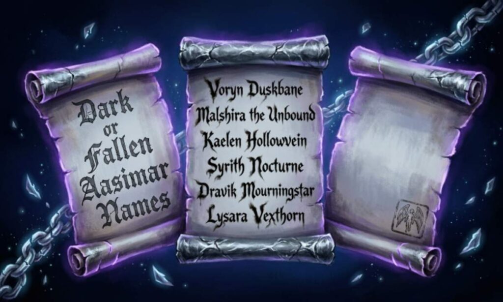 Dark or Fallen Aasimar Names