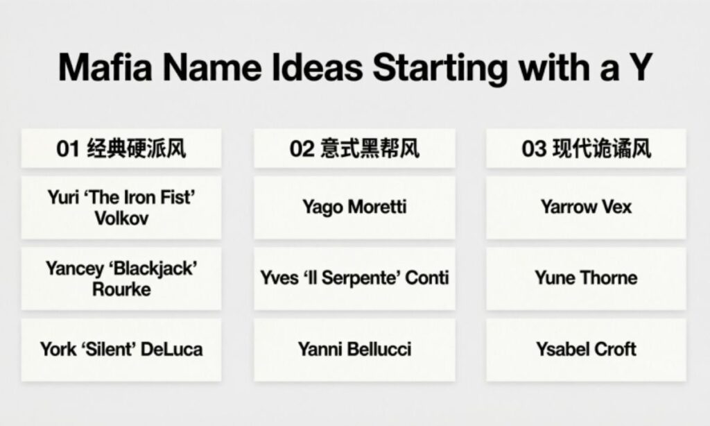Mafia Name Ideas Starting with a Y