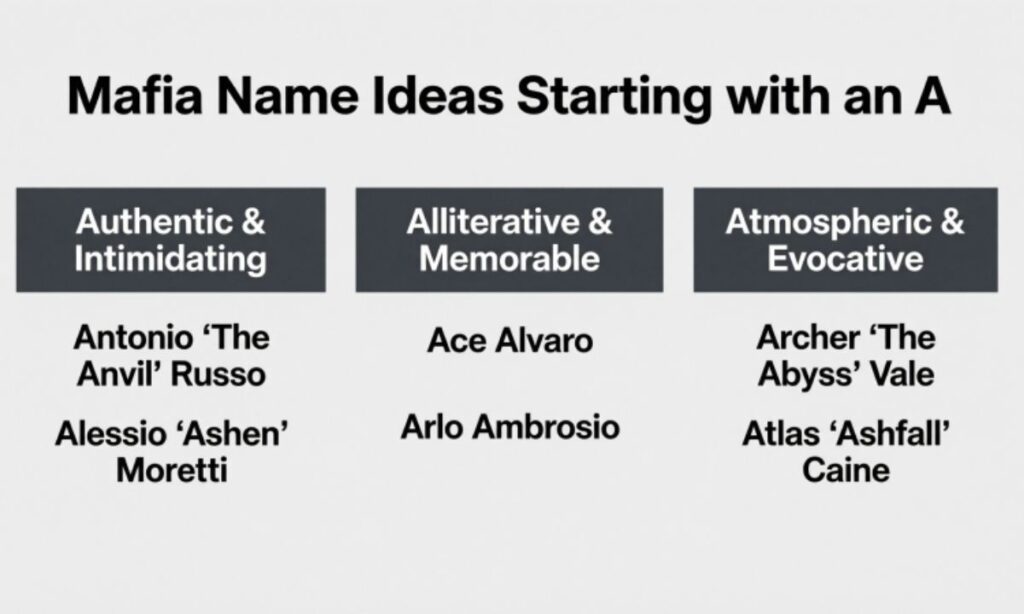 Mafia Name Ideas Starting with an A