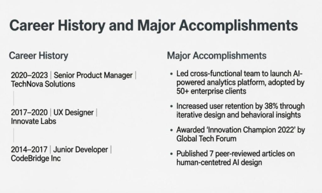 Career History and Major Accomplishments