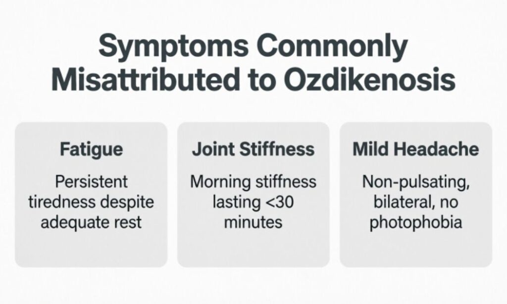 Symptoms Commonly Misattributed to Ozdikenosis